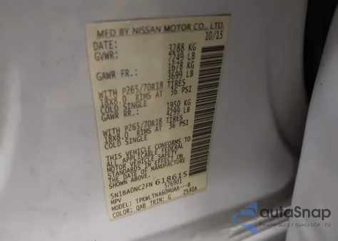 2015 Nissan Armada Sv from USA, damaged, VIN 5N1BA0NC2FN618615